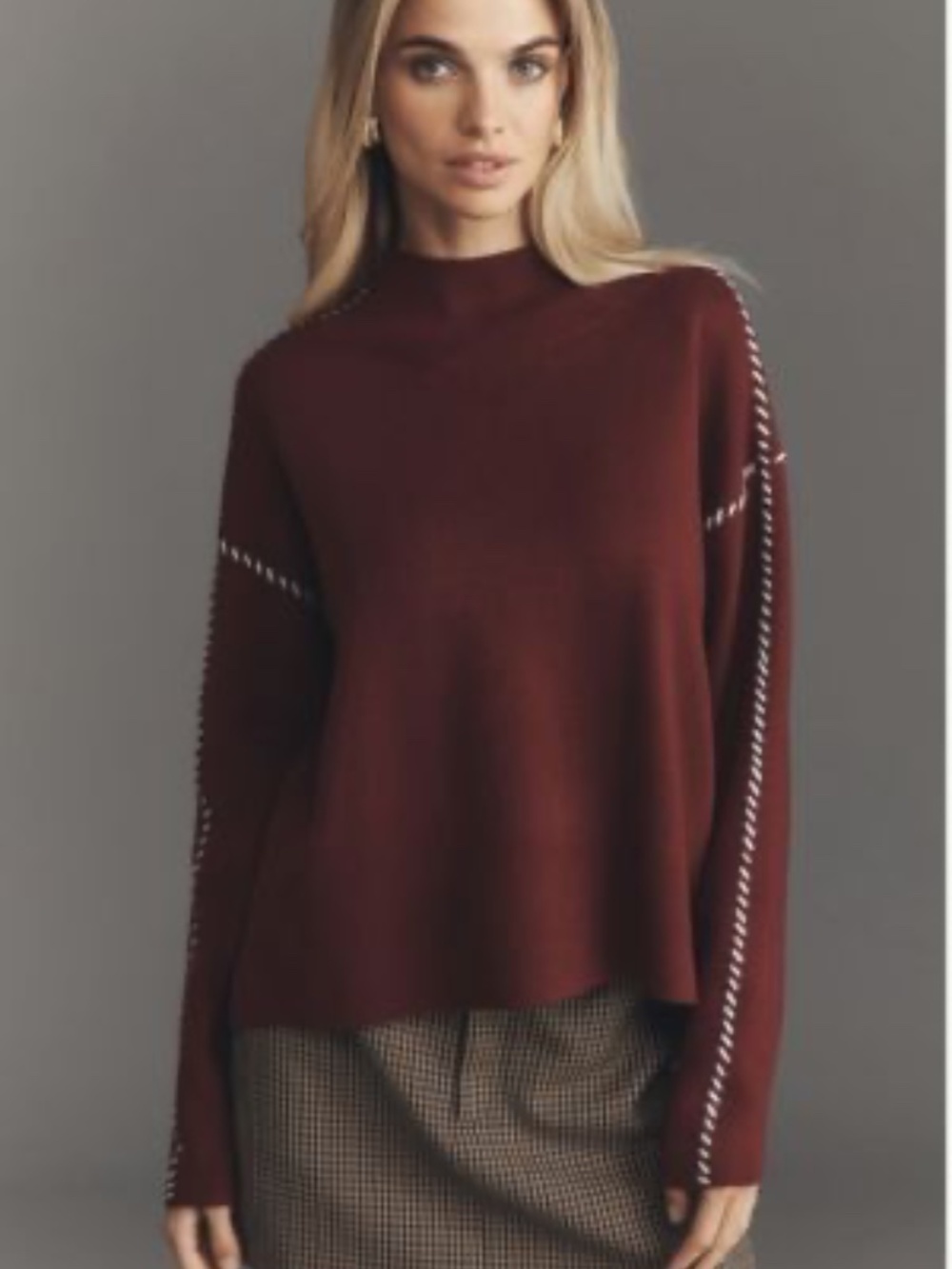 Maeve Carys Mock-Neck Sweater Fresh Berry with White Contrast Stitching